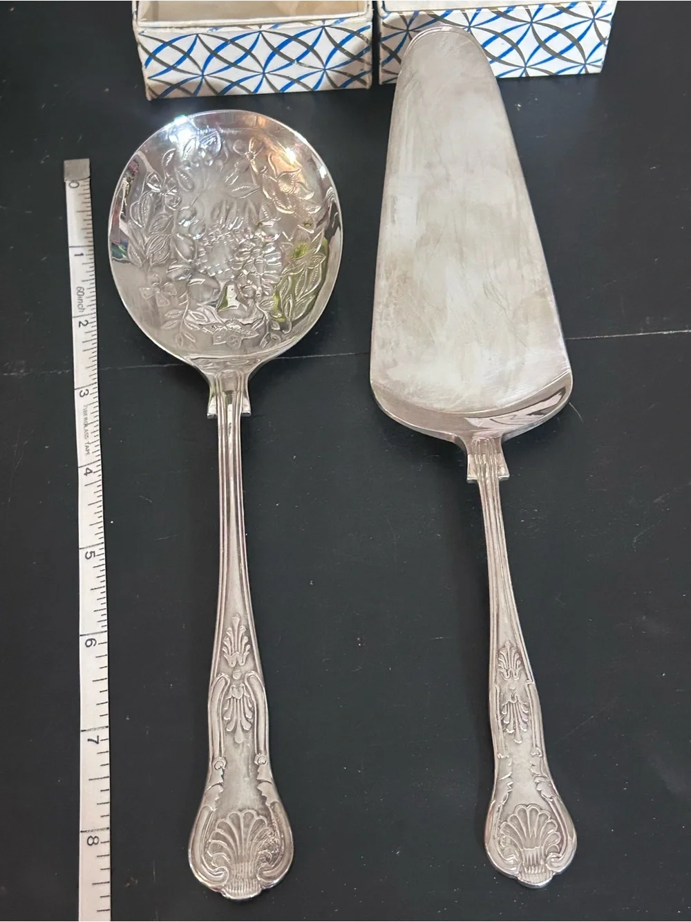 Vintage EPNS Sheffield England Serving Spoon & Pie Server Set w/ Original Boxes